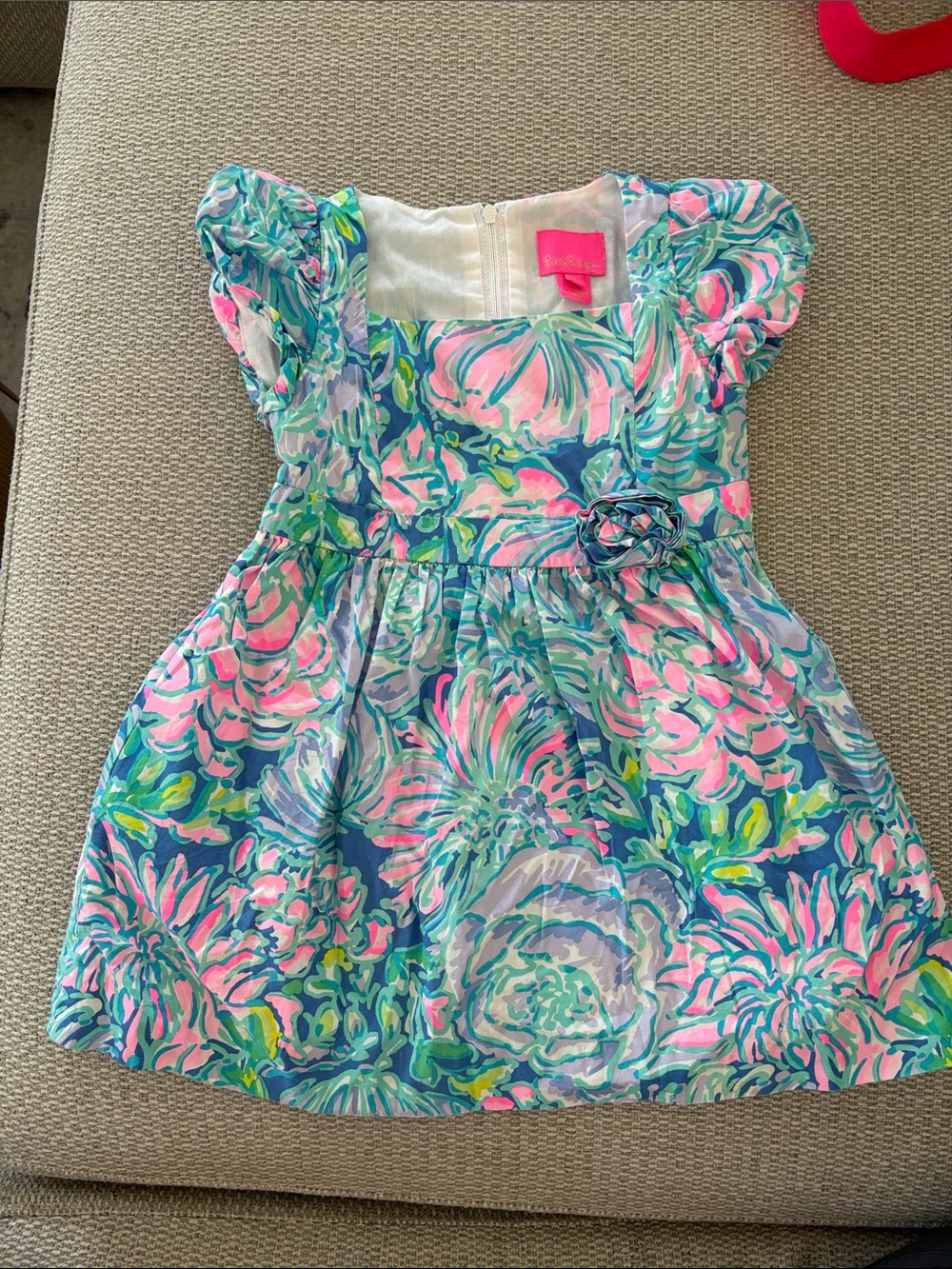 Lilly Pulitzer Pink, Blue & Green Floral Puff-Sleeve Dress
